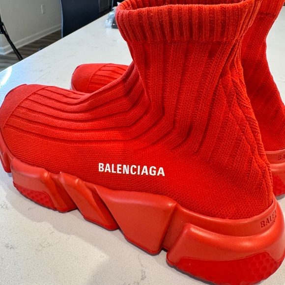 Balenciaga red ribbed speed trainer/runner sock sneakers - Picture 4 of 8